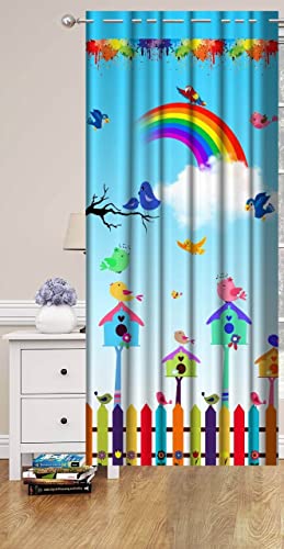Image of Premium Fabric Kids Room Curtains 5 Feet Long Set of 1 Pc, Rainbow Design