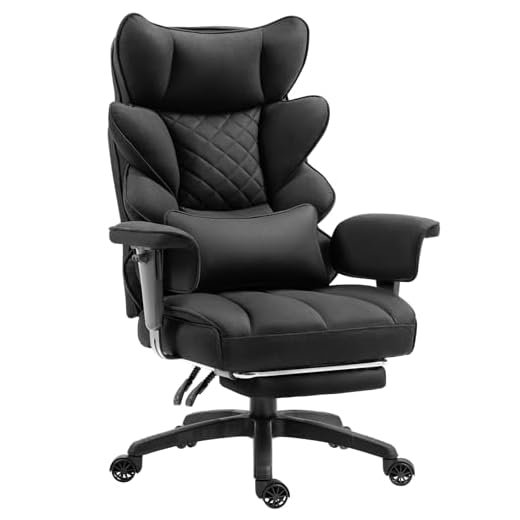 Dowinx Gaming Stuhl, Bürostuhl Ergonomisch mit Taschenfeder-Kissen, Chefsessel mit Doppellagige weiche Rückenlehne und verstellbare Lendenkissen, Armlehnen und Fußstütze(Stoff, Schwarz)