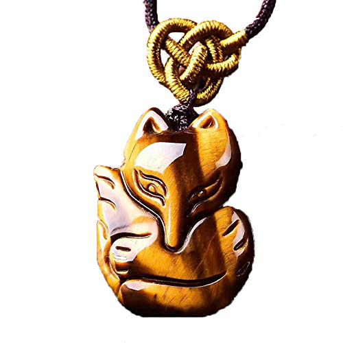 Pendentif œil de tigre homme renard sculpté collier amulette