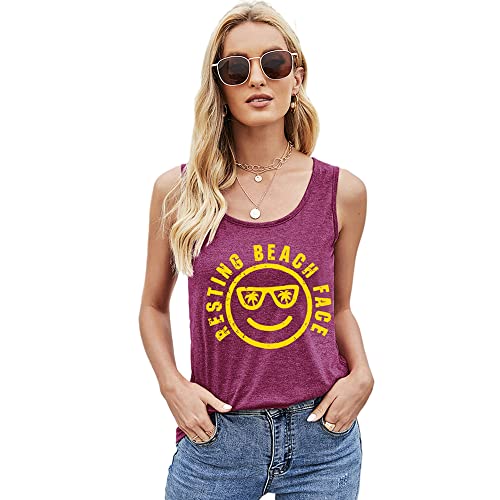 Country Tank Tops For Women Resting Beach Face Sleeveless Shirt Sporting Casual Tops Workout Funny Letter Tank Top(Purple Xl) #TOP1