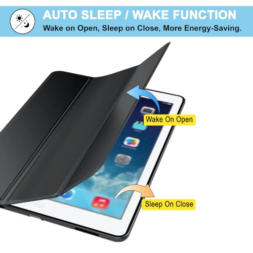 Image of CEDO Smart Case for iPad Air /Air 2 / iPad Pro 9.7 in (2016) Tri-Fold Flip Folio Cover | Pencil Holder | Auto Wake-Up /Sleep Mode | Multi View Angles Stand TPU Backcover (Black)