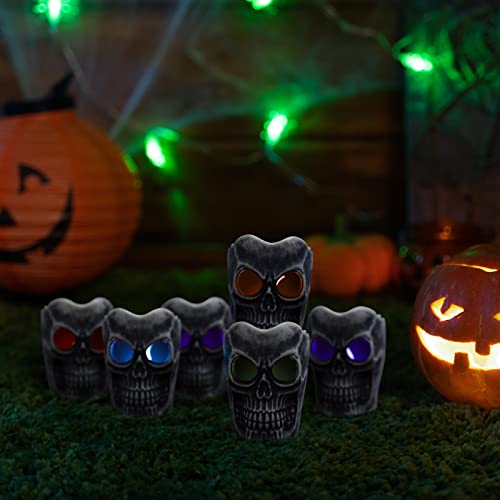 Image of SAMTUNK Halloween Decorations - Flameless Skull Candles Light - 6Pack Color-Changing Dripless Realistic Flickering Flame LED Candle Decor for Votive, Halloween Decor, Pumkin, Party, Indoor Outdoor