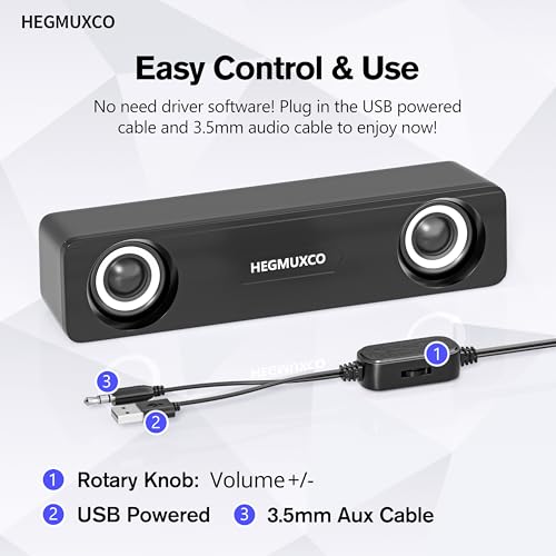 HEGMUXCO 10W Wired Stereo Speaker Compact PC Speakers for Desktop -, USB Powered, 3.5mm Audio Input, Laptop Expertly Tuned Computer Soundbar by HEGMUXCO - Used condition - Image 5