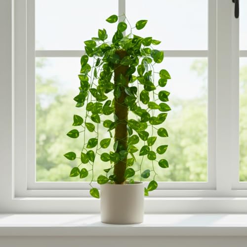 Image of fancymart Artificial Green Leaf Hanging Creeper on Moss Stick (Without Pot) - 60 cm Tall Hanging Creeper Plant for Indoor Home, Office, Restaurant & Cafe Decoration