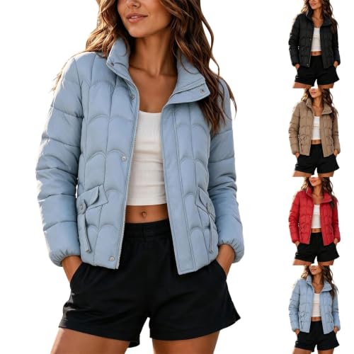 fartey Cropped Jacket Women Zip Up Quilted Puffer Coat Warm Padded Outwear