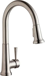 Elkay LK6000LS Single Hole Deck Mount Kitchen Faucet with Pull-Down Spray and Forward Only Lever Handle, Lustrous Steel