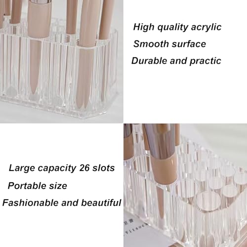 Image of Clear Acrylic Lipstick Organizer Makeup Nail Brush Eyeliner Lip Liner Holder 26 Spaces Cosmetic Display Case