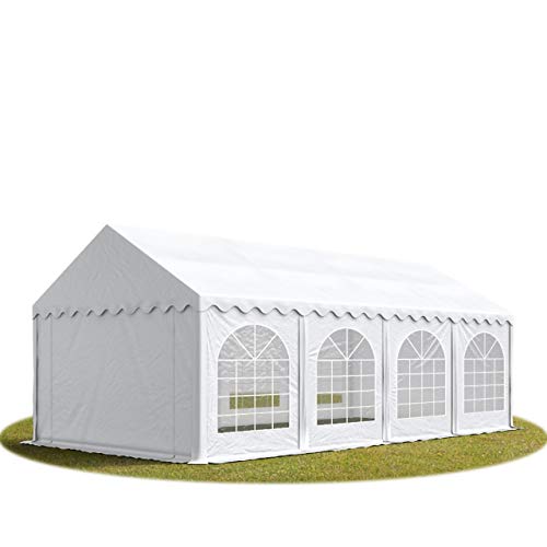 Festzelt Partyzelt 4x8 m schwerentflammbar Premium, hochwertige PVC Plane 750 N in weiß 100% wasserdicht mit Bodenrahmen