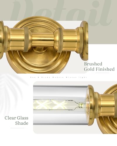 Image of Ken & Ricky Hardwired Modern 24 inch Wall Sconces Set of Two, Gold | Clear Glass,Easy Install,Sconces Decor,2PK,Wall Light fixtures for Bathroom Mirror Living Room Hallway Bedroom