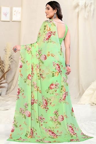 Image of MIRCHI FASHION Saree for Woman Chiffon Floral Printed | Breathable Lightweight Summer Sari for Office and Home Use with Blouse Piece (Available in 20 Colors)