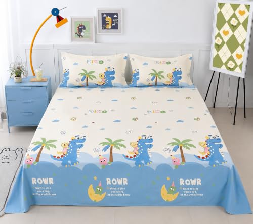 Image of Filymore Kids Double Bedsheet with 2 Pillow Covers | Crocodile Printed Bed Sheet for Double Bed | 240 TC Soft Microfiber Bedding Set | 90 x 90 Inch Bedspread | Blue & White