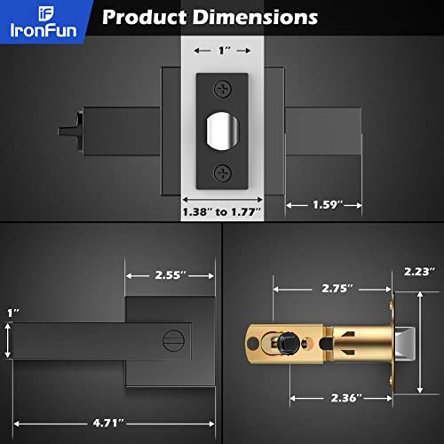 Ironfun Privacy Black Interior Door Handles For Bedroom/Bathroom 8-Pack, Black Door Knobs Interior Lock, Modern/Commercial/Square/Heavy Duty Door Levers 2.08Lb One Pack #TOP5
