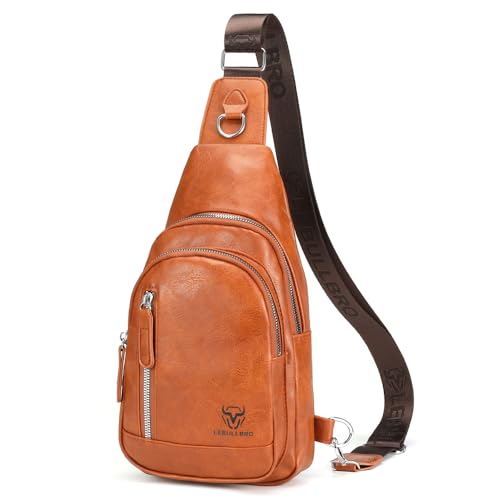 LEBULLBRO Crossbody Bags for Men Leather Sling Bags Mens Chest Bag Backpack Travel Hiking Fishing Outdoor Sports