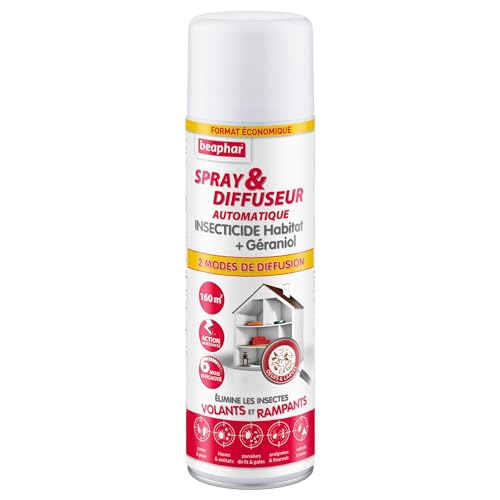 BEAPHAR – Spray & Diffuseur automatique insecticide habitat – Tue les insectes volants, rampants, les œufs et larves – Permet de traiter 160 m² – Action longue durée jusqu'à 6 mois – Flacon 500 ml