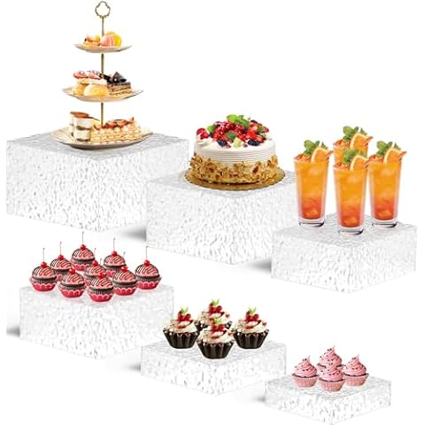 PARGAGAM 6PCS Buffet Risers, Food Risers for Buffet Table, Buffet Risers and Stands, Acrylic Clear Boxes for Food Display, Acrylic Cube Boxes big size(10"-9"-8"-7.5"-6.7"-6") Cover