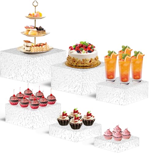 PARGAGAM 6PCS Buffet Risers, Food Risers for Buffet Table, Buffet Risers and Stands, Acrylic Clear Boxes for Food Display, Acrylic Cube Boxes big size(10