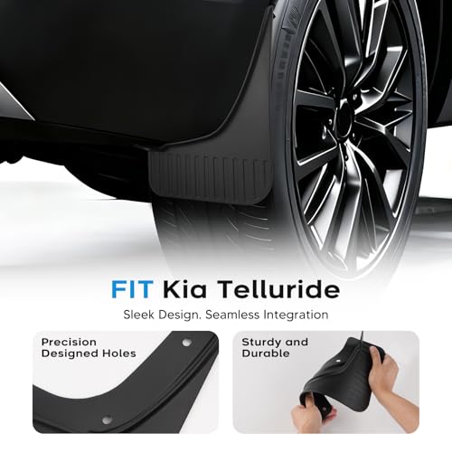 Image of Sunsdrew Mud Flap for 2020-2026 Kia Telluride Accessories - 4PCS Front & Rear Splash Guards - No-Drilling All Weather Exterior Mud Guards