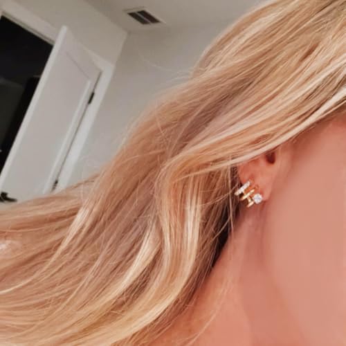 Obidos 14K Gold Plated Triple Huggie Illusion Stud Earrings | Double Huggie Hoop Earrings for One Hole | Gold Hoop Earrings for Women | Drop earrings4