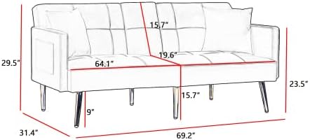 Miniatura 2 de Sofá cama plegable convertible de terciopelo de 69 pulgadas de ancho con 2 portavasos, sofá biplaza ajustable copetudo para espacio de vida