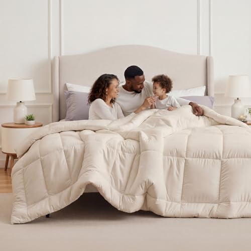 Image of Bedsure Comforter Duvet Insert - Quilted Comforters Oversized King Size, All Season Duvet, GentleSoft Down Alternative Bedding, with 8 Tabs, Gifts for Women /Men, Linen, Oversized King 116 x 98 Inches