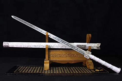 Chinese Sword,Han Jian(Medium Carbon Steel Etch Blade,Alloy,White Scabbard) Length 41" #TOP2