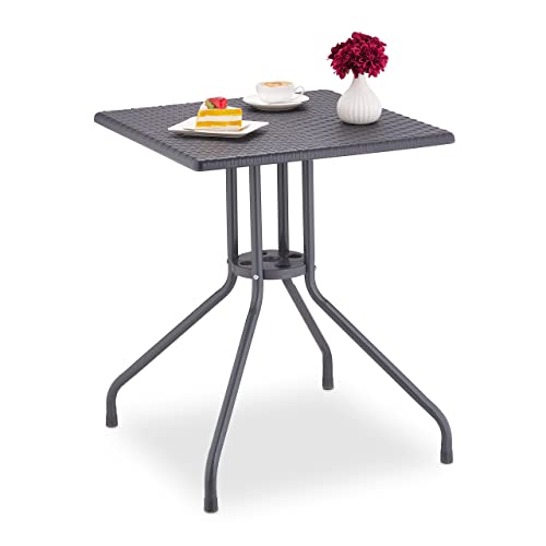 Relaxdays Gartentisch Rattan-Optik, quadratisch, HBT: 75x61x61cm, Balkontisch, Kunststoff & Metall, Outdoor Tisch, grau Relaxdays Gartentisch Rattan-Optik, quadratisch, HBT: 75x61x61cm, Balkontisch, Kunststoff & Metall, Outdoor Tisch, grau