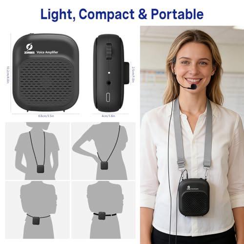 Image of ZORBES Voice Amplifier for Teachers, 5W 1500mAh Portable USB Rechargeable Voice Amplifier with Wired Neckband Microphone, Cordless Mini Speaker for Teaching, Tour Guide, Singing, Coaches, Training