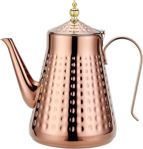 SANQIAHOME 1.8L(60oz) Stainless Steel Hammer Patterned Teapot With Removeable Infuser,Loose leaf cover,Copper by SANQIAHOME - Used condition - US$21.00