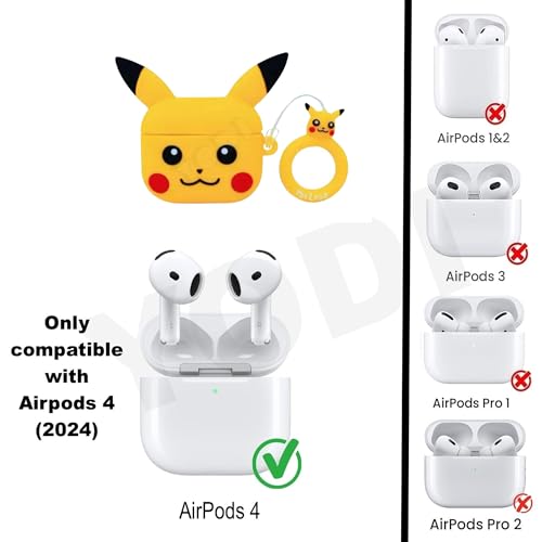 Image of YODI Case Cover for Airpods Pro|Pro 2|Airpods Pro 3|Airpods 4 Pouch, Silicone Cases with Cleaner Kit 360 Drop Protection,Shock-Resistant ((PEKACHU), Airpods 4)