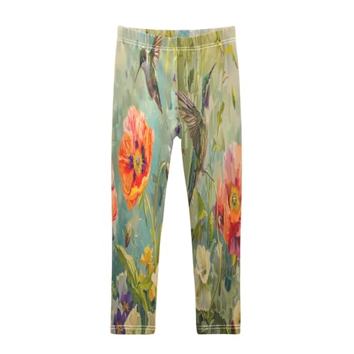 Toddler Girls Leggings Printed Yoga Pants Leggings Hummingbird Peony Lily for Kids