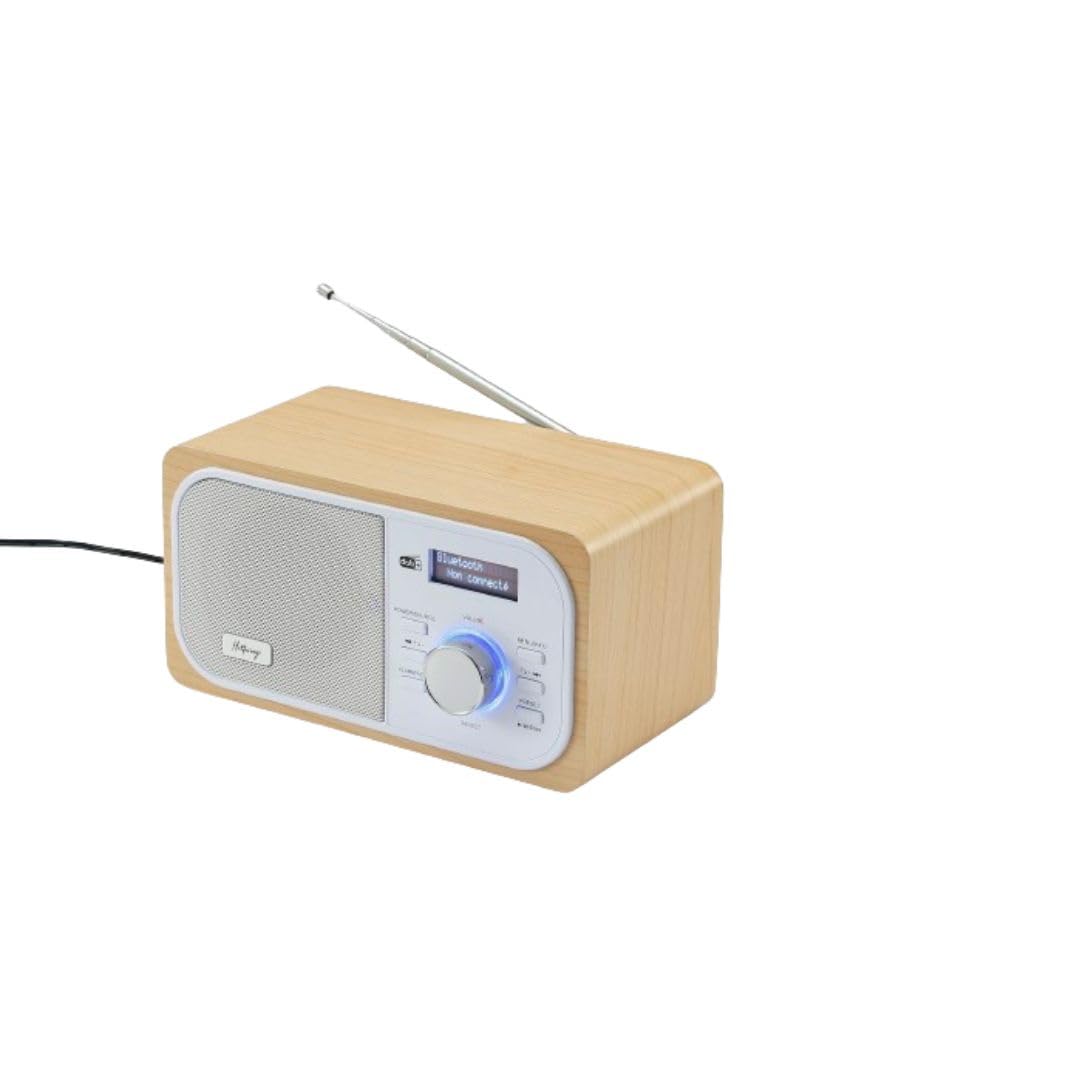 Halterrego Radio Dab+/Dab/FM, Connexion Bluetooth, Double Alarme, écran LCD, Luminosité réglable, antenne téléscopique, RMS 3W, Adaptateur Inclus, Couleur Bois
