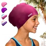 KIDVERSE Badekappe Kinder Lange Haare - Schwimmhaube Kinder mit Anti-Rutsch-Noppen - Badekappen für Schwimmer mit UV Schutz - Badehauben für Lange & voluminöse Haare (Pink, XL Lange Haare)