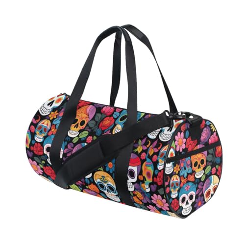Day Of The Dead Sugar Skull Travel Duffle Bag Sports Luggage with Backpack Tote Gym Bag for Man and Women