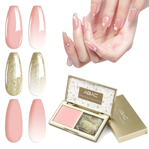 ABAC Ombre Patting Gel Set for Soft Romantic Nails,Blush Pink & Champagne Glitter Solid Gel Duo 6g Full-Size