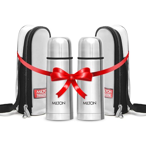Image of Milton Flask 12 oz Insulated Water Bottle with Cover, Flip Lid, Set of 2 | Stainless Steel, Double Wall Vacuum Insulation, Keeps Drinks Hot & Cold up to 24 Hours, Leak Proof, Silver
