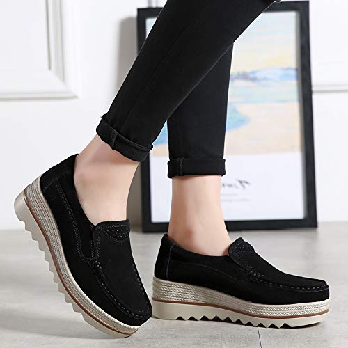 Image of YING LAN Women Slip On Loafers Comfort Suede Moccasins Wide Low Top Shoes