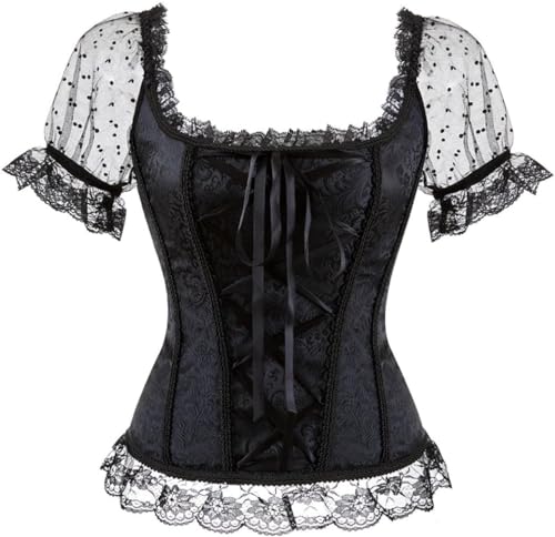 Image of Women's Lace up Gothic Jacquard Shoulder Straps Tank Overbust Shaper Corset Bustiers Top