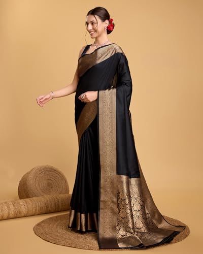 Image of SWORNOF Women's Silk Kanjivaram Kanchipuram Saree With Blouse Piece