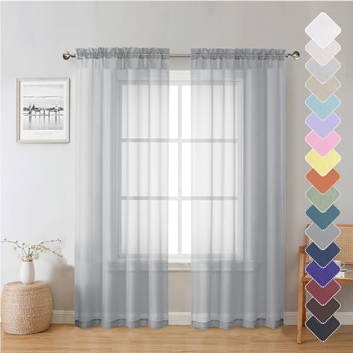 Lecloud Living Room Light Grey Sheer Curtains 72 Inch Long 2 Pane...
