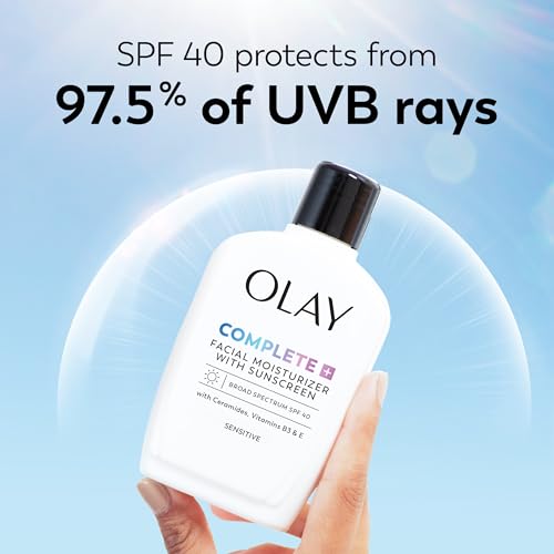 Image of Olay Complete+ Face Moisturizer with Sunscreen SPF 40, For Sensitive Skin, Broad Spectrum Sun Protection, Fragrence-Free - No White Cast on All Tones, Nourishes Moisture Barrier - Ceramides, 6 Oz