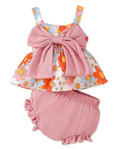Image of AuralBabe Newborn Baby Girl Clothes Summer Outfits Infant Ruffle Sleeveless Cute Bow Tank Tops 3 6 12 18 Months