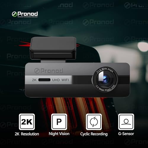 Image of PRONOD Dash Cam for Car Front and Rear | UHD Resolution Dashcam for Car with Mic | Screen, GPS Tracking, Night Vision, WiFi App Control, 24H Parking Mode, Supports 512GB (DVR WiFi 2K)