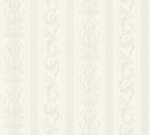 A.S. Création Hermitage 10 Vliestapete Barock-Optik 10,05 x 0,53 m – Creme, Grau, Silber– Tapete Ornamente Made in Germany – 335471