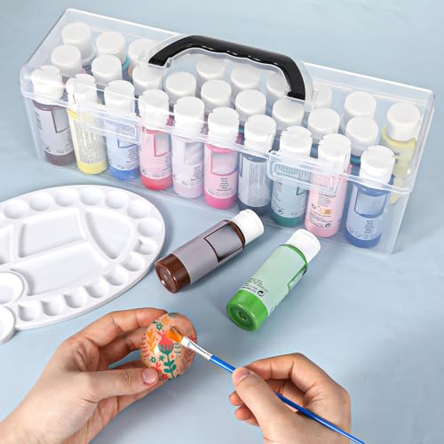 Image of 2 Pcs Acrylic Paint Organizer Boxes with Handle, Paint Storage Box, Portable Clear Empty Craft Storage, 30 Bottles Capacity Acrylic Paints Organizer for 2 fl. oz Bottles