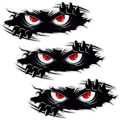 Image of KVAEY 3 PCS Peeking Monster Angry Eyes Car Decals, 9.8x4.3 Inches Large Vinyl Funny Monster Bumper Stickers, 3D Scary Eyes Black Waterproof Removable Decal for Vehicles Windows Laptop