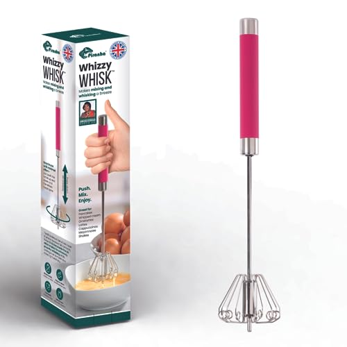 Piranha Whizzy Whisk | Stainless Steel Hand Push Whisk | Semi-Automatic Egg Beater As seen on TV| Portable Baking, Mixing & Whipping Tool | Easy Clean Kitchen Gadget for Effortless Cooking (Pink)