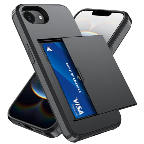 Qinmay Compatible with iPhone 16e Case & iPhone 17e Case Wallet Built-in Card Holder Dual Layer Shockproof Hidden Card Slot Slim Wallet Phone Cover for iPhone 16e/17e Black