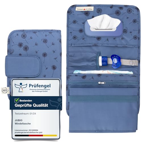 Jubi® Bolsa para pañales con cambiador para llevar con espacio extra - Bolsa para pañales pequeña - Azul con dientes de león