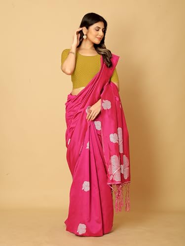Image of Amazon Brand - Anarva Round Neck Dobby Cotton Lycra Stretchable Elbow Half Sleeve Readymade Saree Blouse for Women Stylish