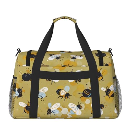 Busy Bee Print Travel Duffel Bag for Men & Women, Foldable Travel Bags and Spacious Weekender Tote Bag for Storage Toiletry Luggage Personal Item2